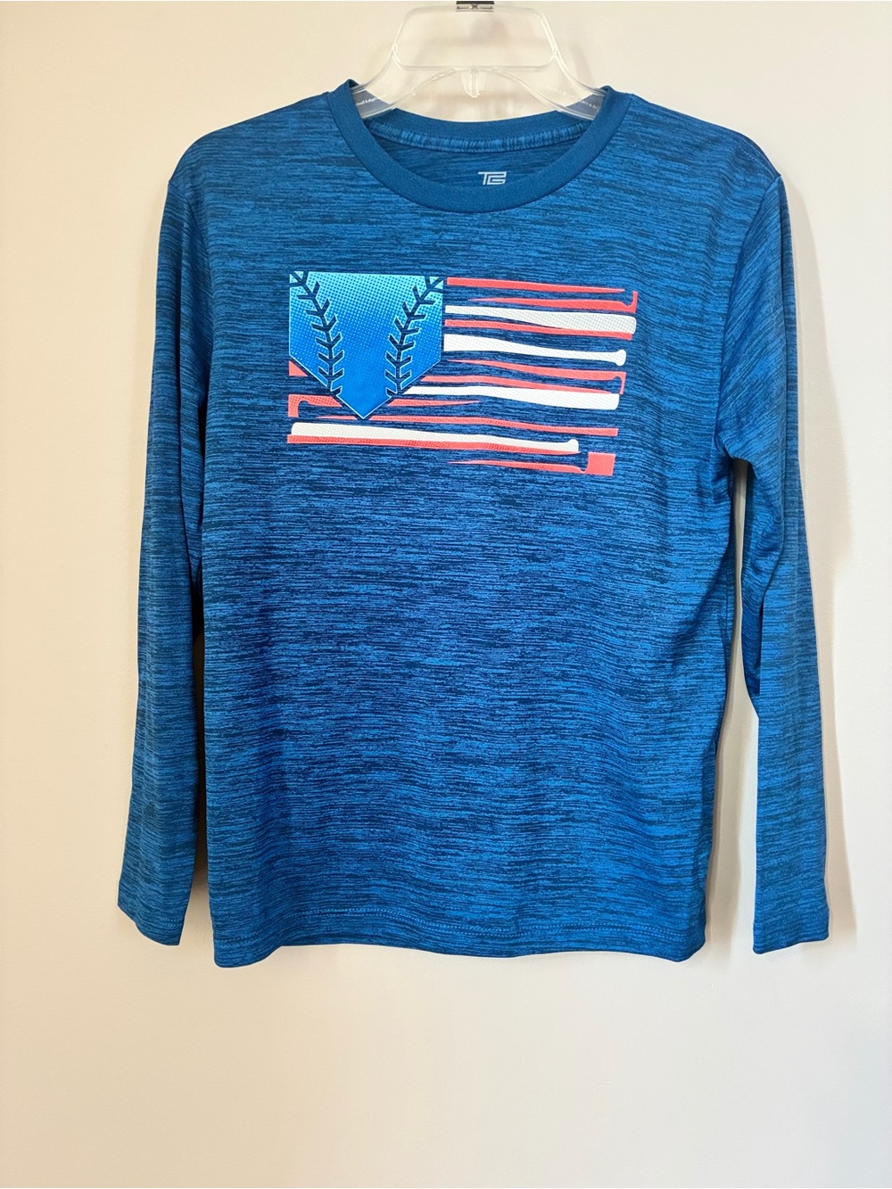 Tek Gear Boys Long Sleeve Baseball Graphic Shirt Size L Blue